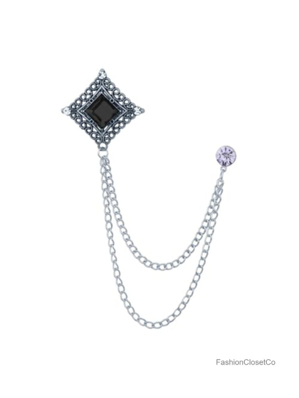 Vintage Rhinestone Crystal Chain Brooch Tassel Lapel Pin Retro Unisex